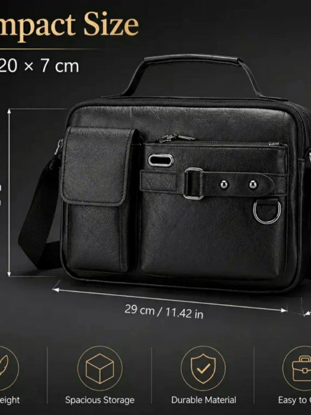 Black Men's Crossbody Briefcase Bag - Minimalist Urban Organizer